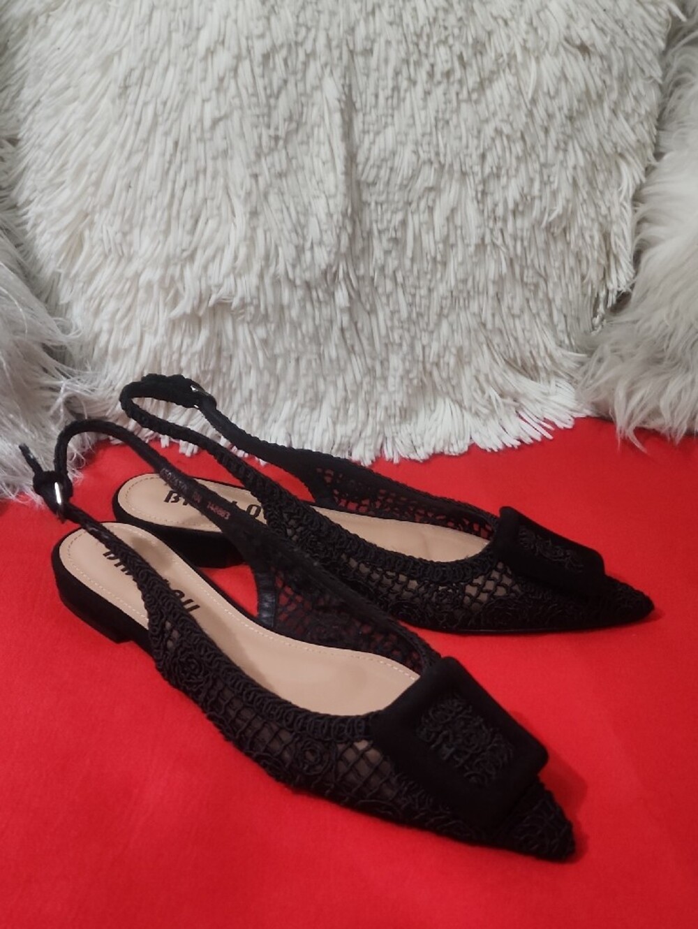 Bibi Lou Dalila Black Pointed Slingback Flats with Decorative Toe - Picture 3 of 11